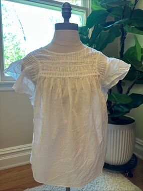 Banana Republic White Cotton Flutter Sleeve Top